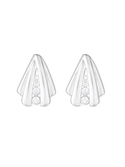 Simply Silver Tone Polished And Cubic Zirconia Shell Stud Earrings - Image 1 of 3