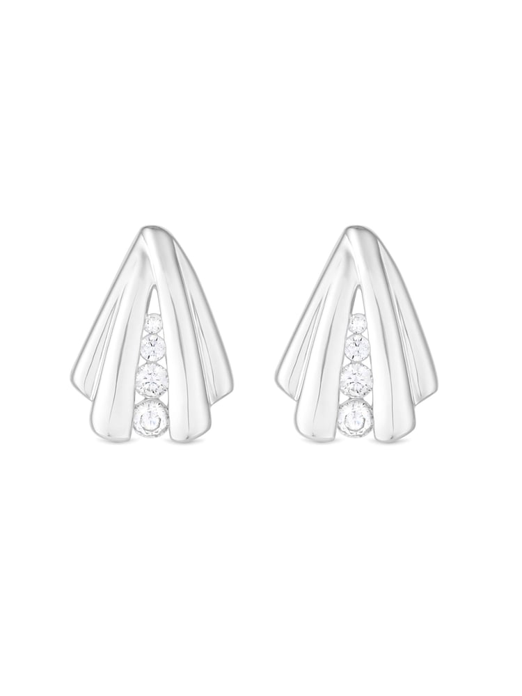 Simply Silver Tone Polished And Cubic Zirconia Shell Stud Earrings - Image 1 of 3 Simply Silver Tone Polished And Cubic Zirconia Shell Stud Earrings - Image 1 of 3