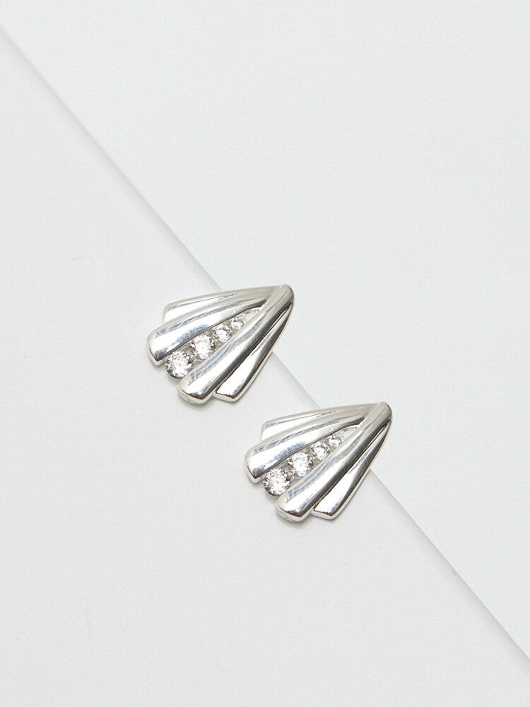 Simply Silver Tone Polished And Cubic Zirconia Shell Stud Earrings - Image 2 of 3