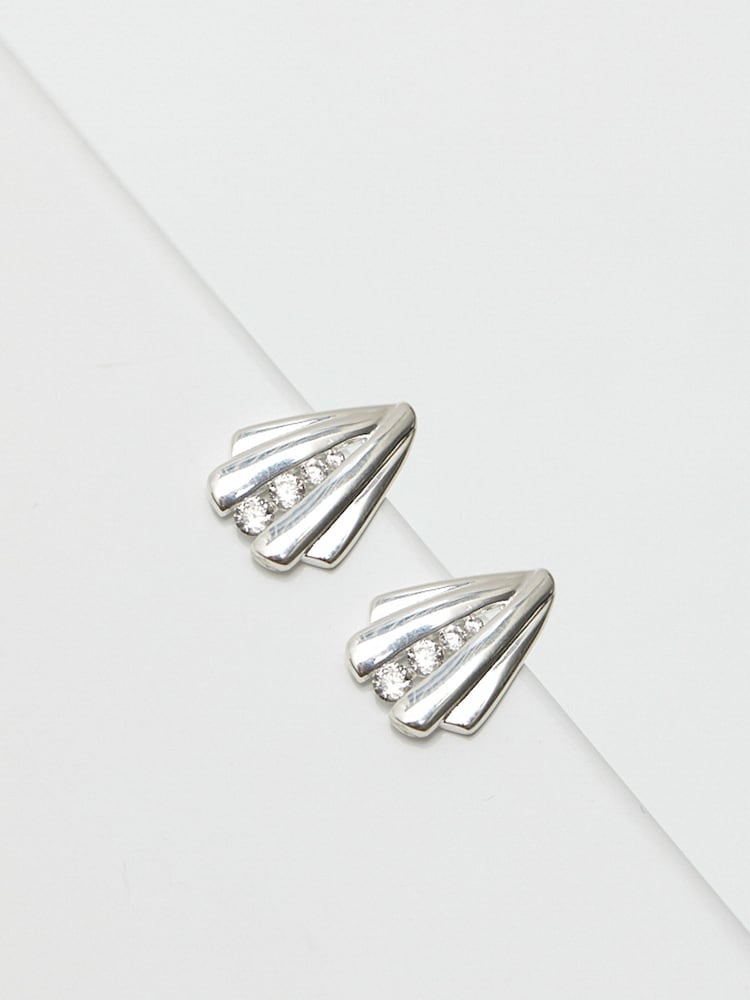 Simply Silver Tone Polished And Cubic Zirconia Shell Stud Earrings - Image 2 of 3 Simply Silver Tone Polished And Cubic Zirconia Shell Stud Earrings - Image 2 of 3