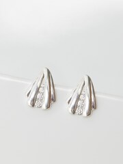 Simply Silver Tone Polished And Cubic Zirconia Shell Stud Earrings - Image 3 of 3