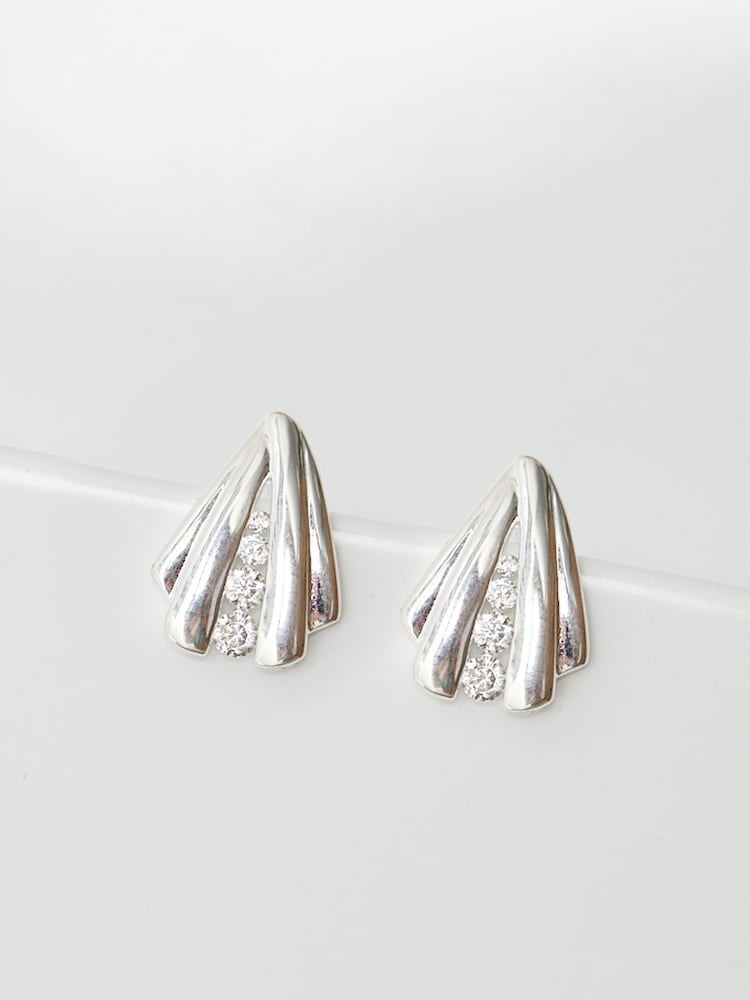 Simply Silver Tone Polished And Cubic Zirconia Shell Stud Earrings - Image 3 of 3