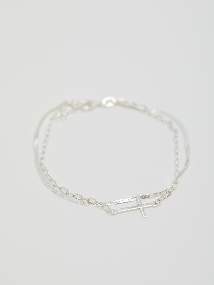Simply Silver Silver Tone Double Row Cross Bracelet - Image 2 of 4