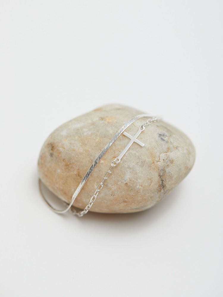 Simply Silver Silver Tone Double Row Cross Bracelet - Image 4 of 4