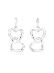 Simply Silver Silver Tone Polished Open Double Drop Heart Earrings - Image 1 of 4
