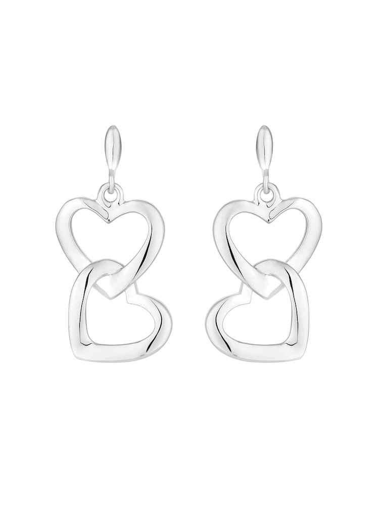 Simply Silver Silver Tone Polished Open Double Drop Heart Earrings - Image 1 of 4