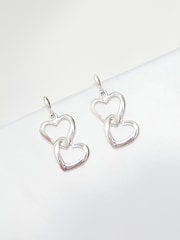 Simply Silver Silver Tone Polished Open Double Drop Heart Earrings - Image 2 of 4