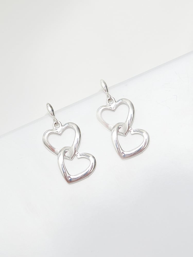 Simply Silver Silver Tone Polished Open Double Drop Heart Earrings - Image 2 of 4