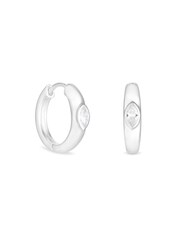 Simply Silver Silver Tone Polished Navette Centre Huggie Hoop Earrings - Image 1 of 3