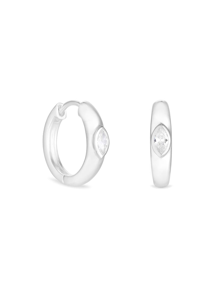 Simply Silver Silver Tone Polished Navette Centre Huggie Hoop Earrings - Image 1 of 3