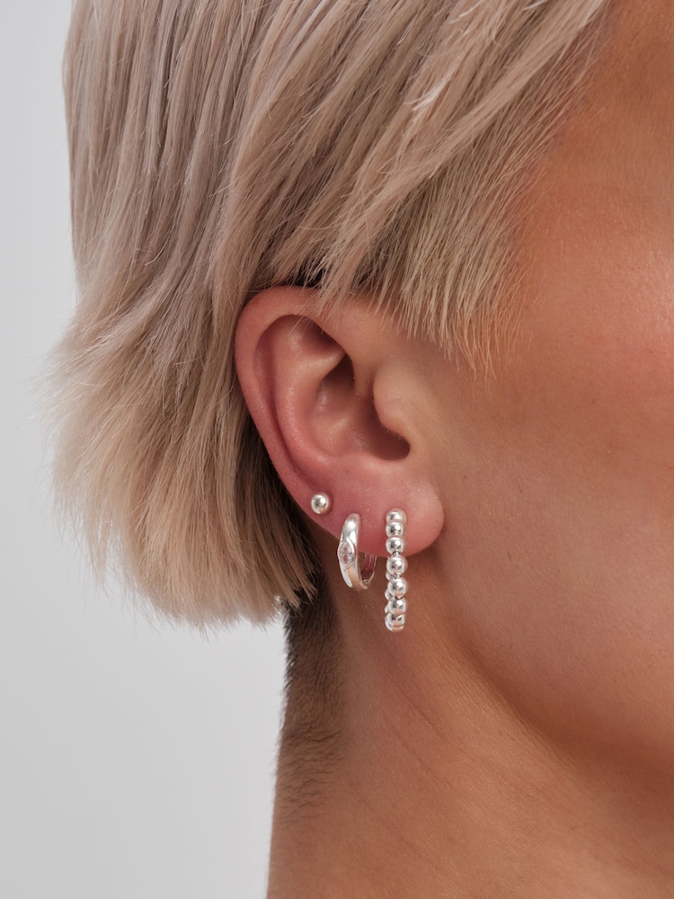 Simply Silver Silver Tone Polished Navette Centre Huggie Hoop Earrings - Image 3 of 3