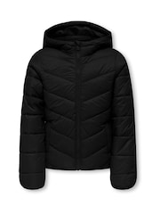 ONLY KIDS Black Zip Through Hooded Puffer Coat - Image 1 of 2