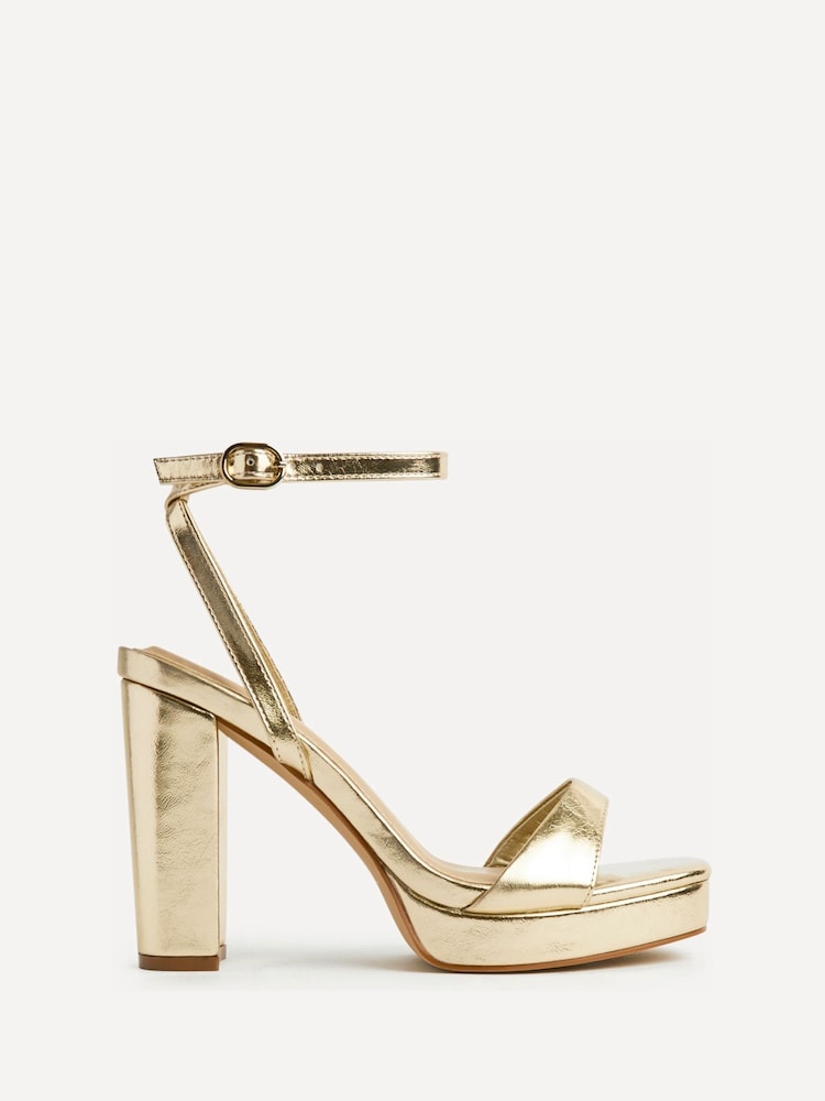 Linzi Gold Stature Platform Block Heeled Sandals - Image 2 of 5 Linzi Gold Stature Platform Block Heeled Sandals - Image 2 of 5