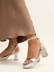 Linzi Silver Elva Platform Block Heeled Sandals - Image 1 of 6