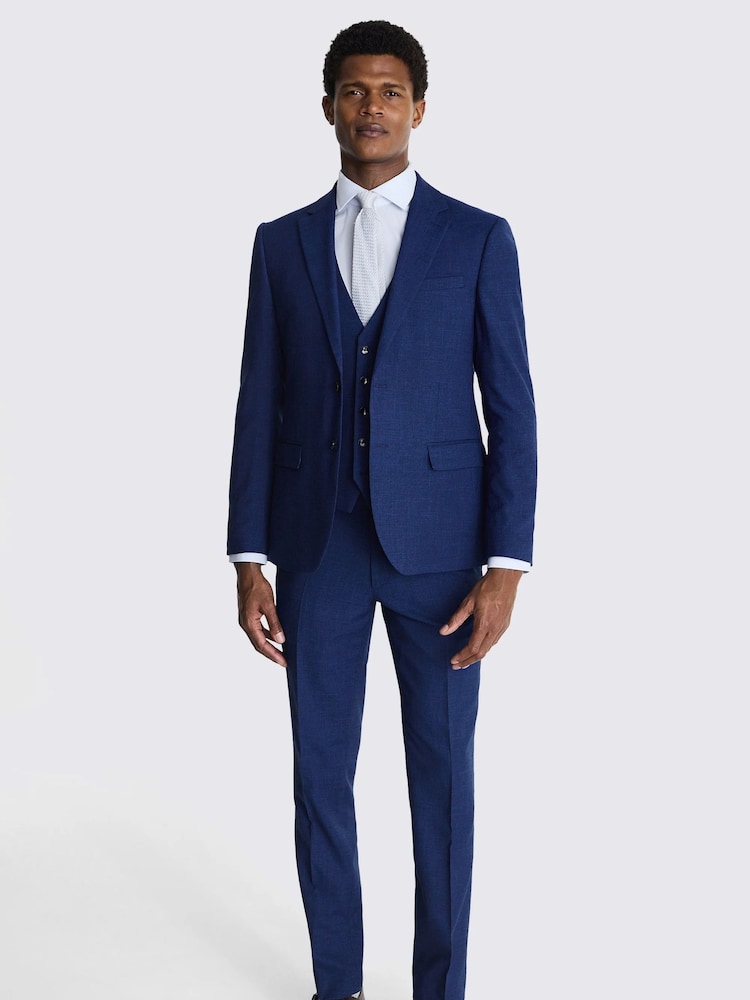 MOSS Blue Slim Fit Slub Suit Jacket - Image 3 of 8