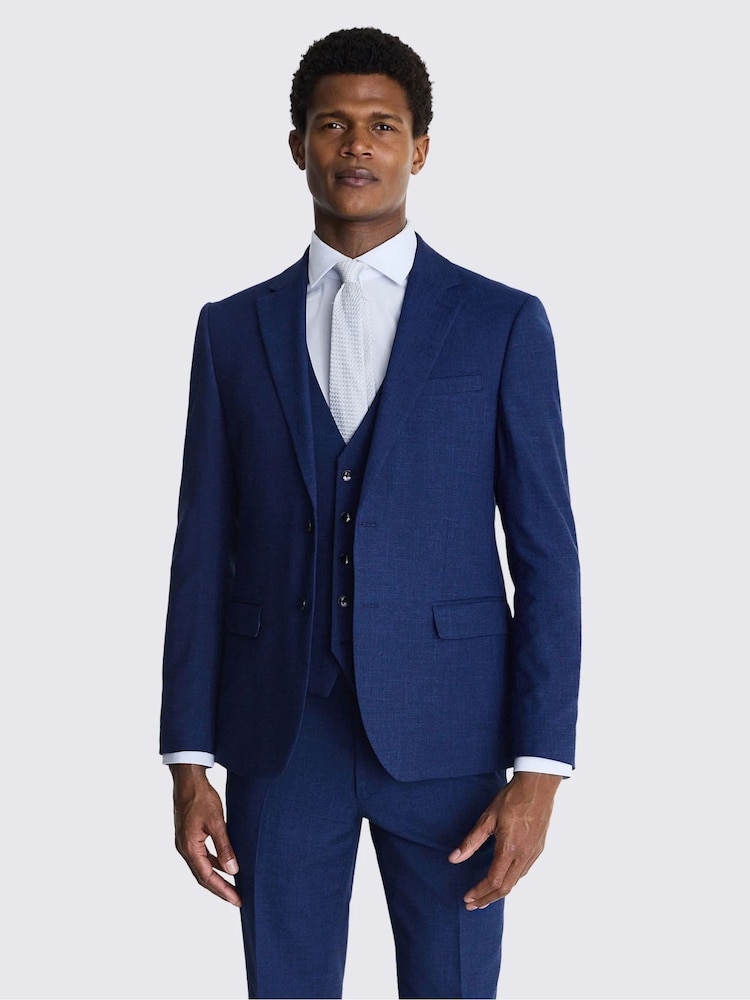 MOSS Blue Slim Fit Slub Suit Jacket - Image 4 of 8