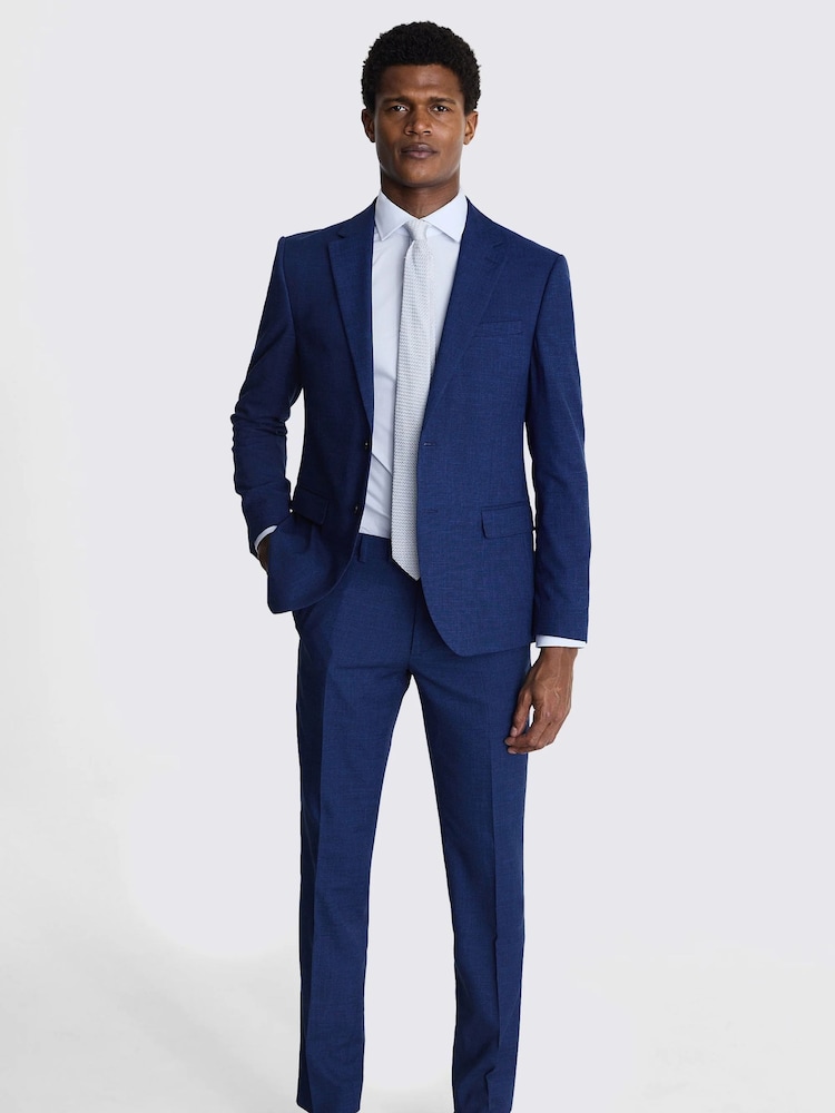 MOSS Blue Slim Fit Slub Suit Jacket - Image 5 of 8