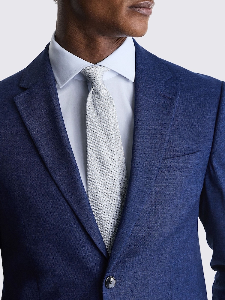 MOSS Blue Slim Fit Slub Suit Jacket - Image 6 of 8