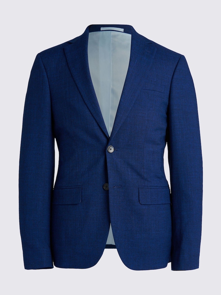 MOSS Blue Slim Fit Slub Suit Jacket - Image 7 of 8