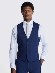 MOSS Blue Slim Fit Slub Suit Waistcoat - Image 1 of 5