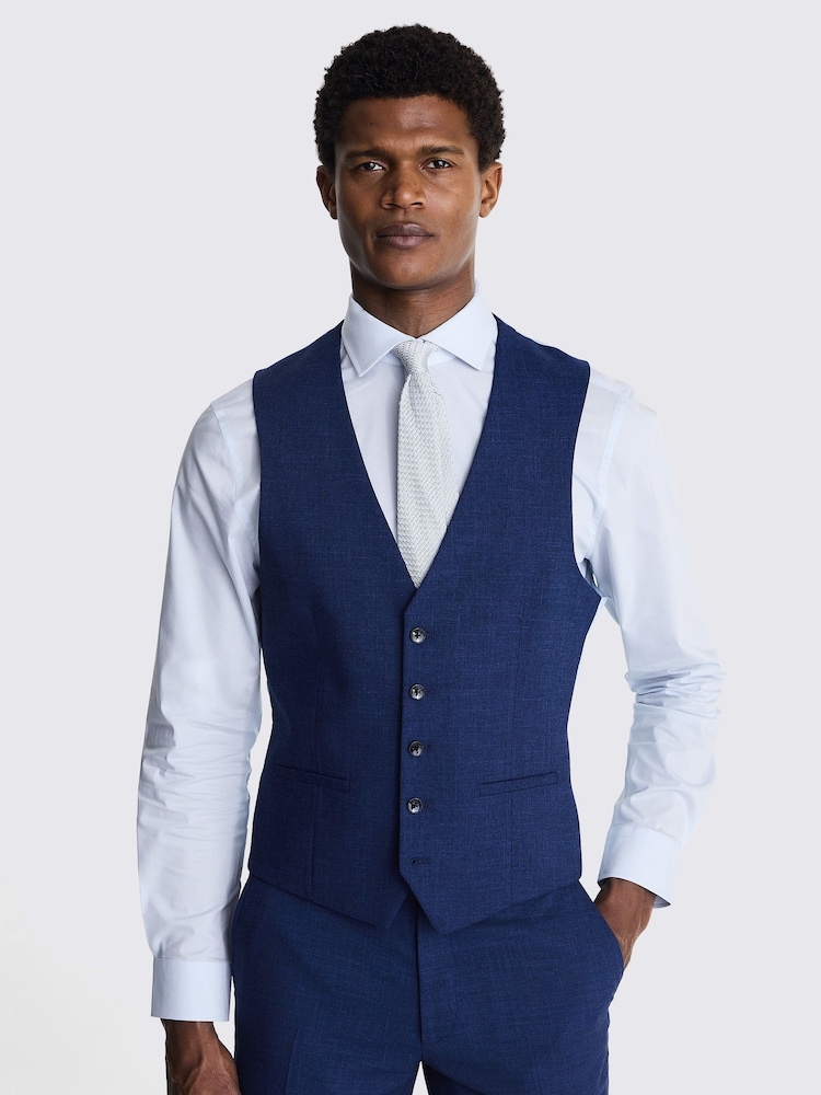 MOSS Blue Slim Fit Slub Suit Waistcoat - Image 1 of 5