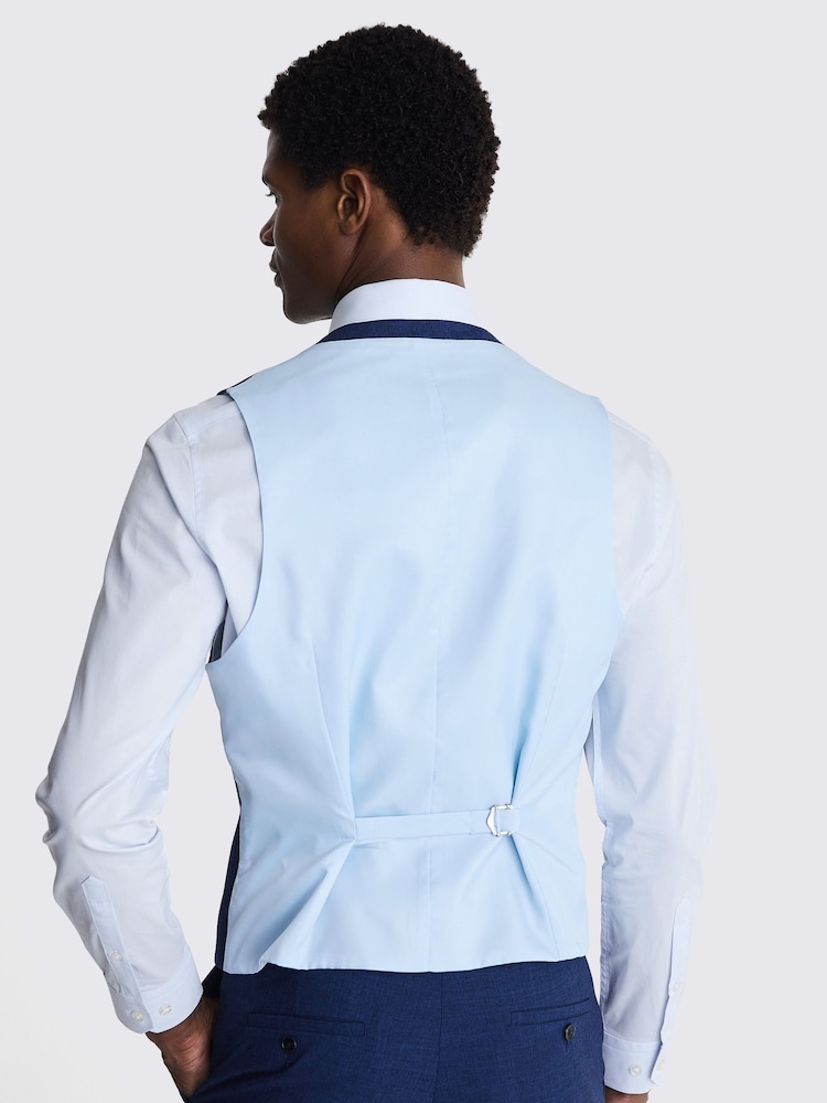 MOSS Blue Slim Fit Slub Suit Waistcoat - Image 2 of 5