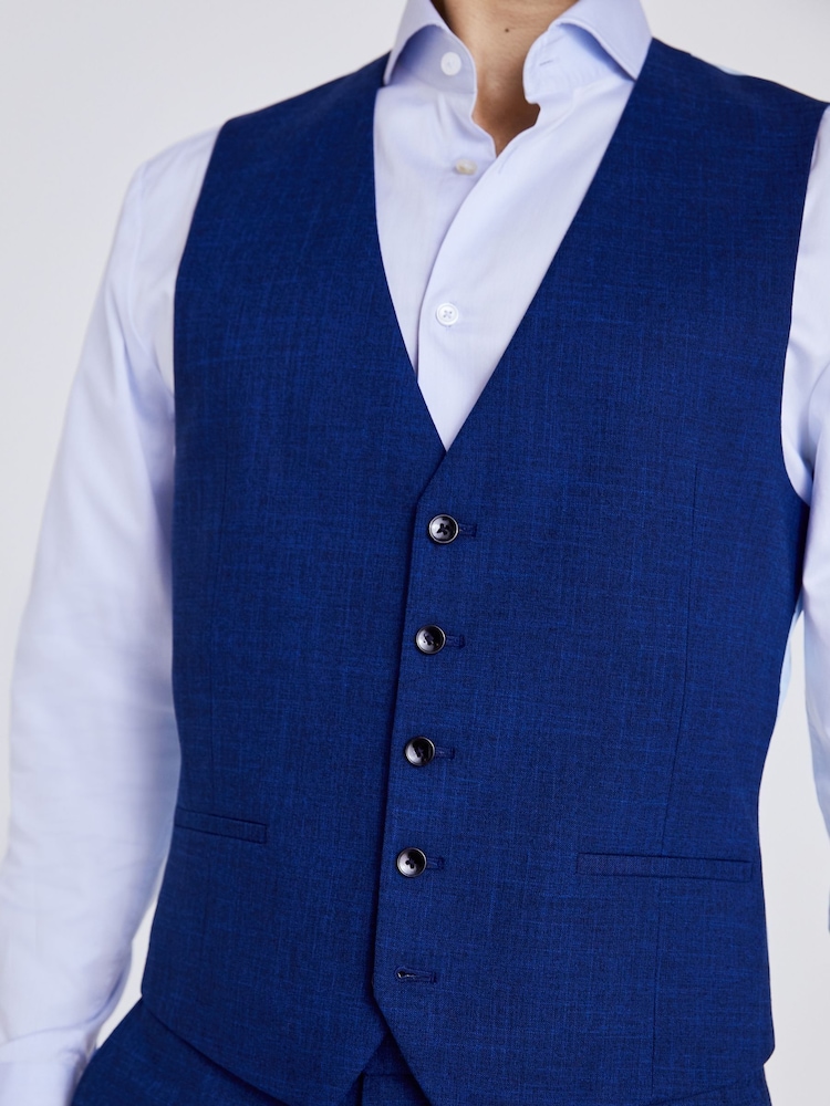 MOSS Blue Slim Fit Slub Suit Waistcoat - Image 5 of 5