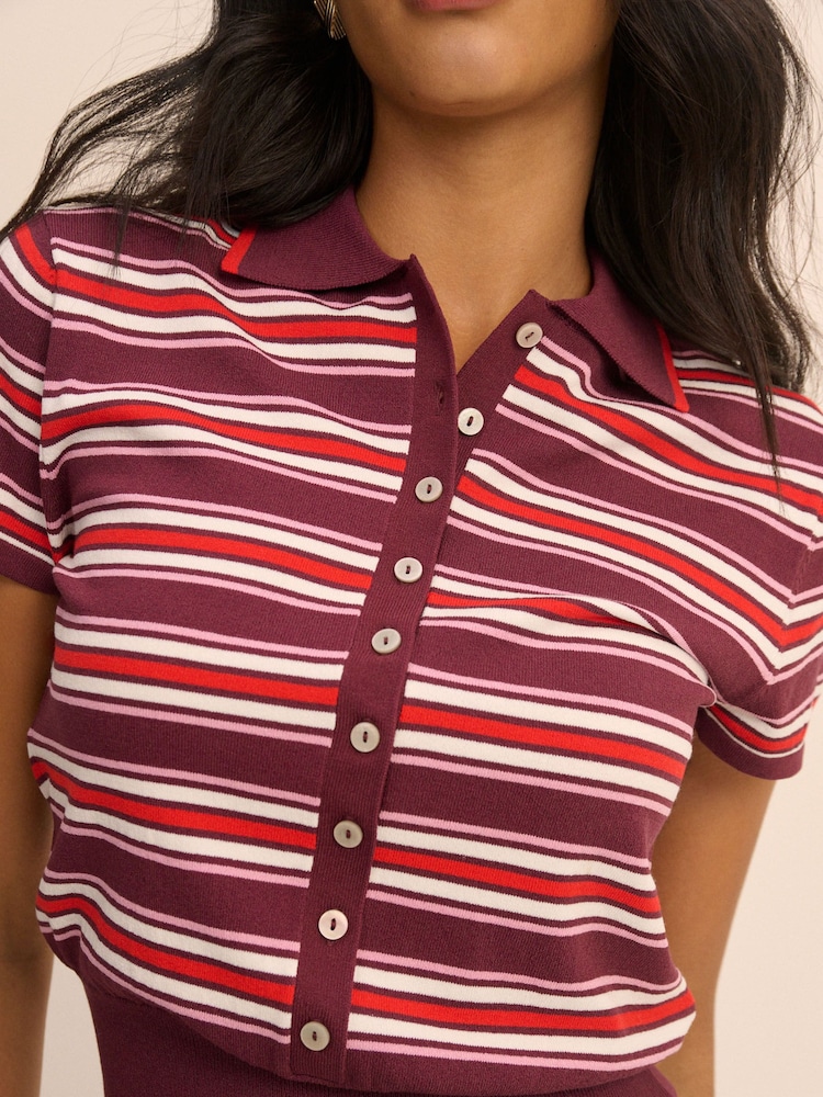 Nobodys Child Red Waisted Polo Knit Top - Image 5 of 5 Nobodys Child Red Waisted Polo Knit Top - Image 5 of 5