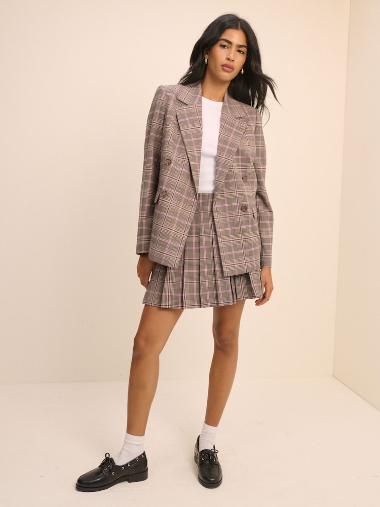 Nobodys Child Brown Double Breasted Statement Check Blazer - Image 1 of 5