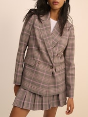 Nobodys Child Brown Double Breasted Statement Check Blazer - Image 4 of 5