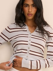 Nobodys Child Blue Long Sleeve Stripe Polo Shirt - Image 3 of 5