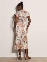 Apricot Natural Tropical Leaf Satin Shirt Midi Dress - Image 2 of 4
