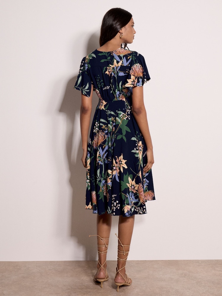 Apricot Blue Botanical Floral Smocked Midi Dress - Image 5 of 5 Apricot Blue Botanical Floral Smocked Midi Dress - Image 5 of 5