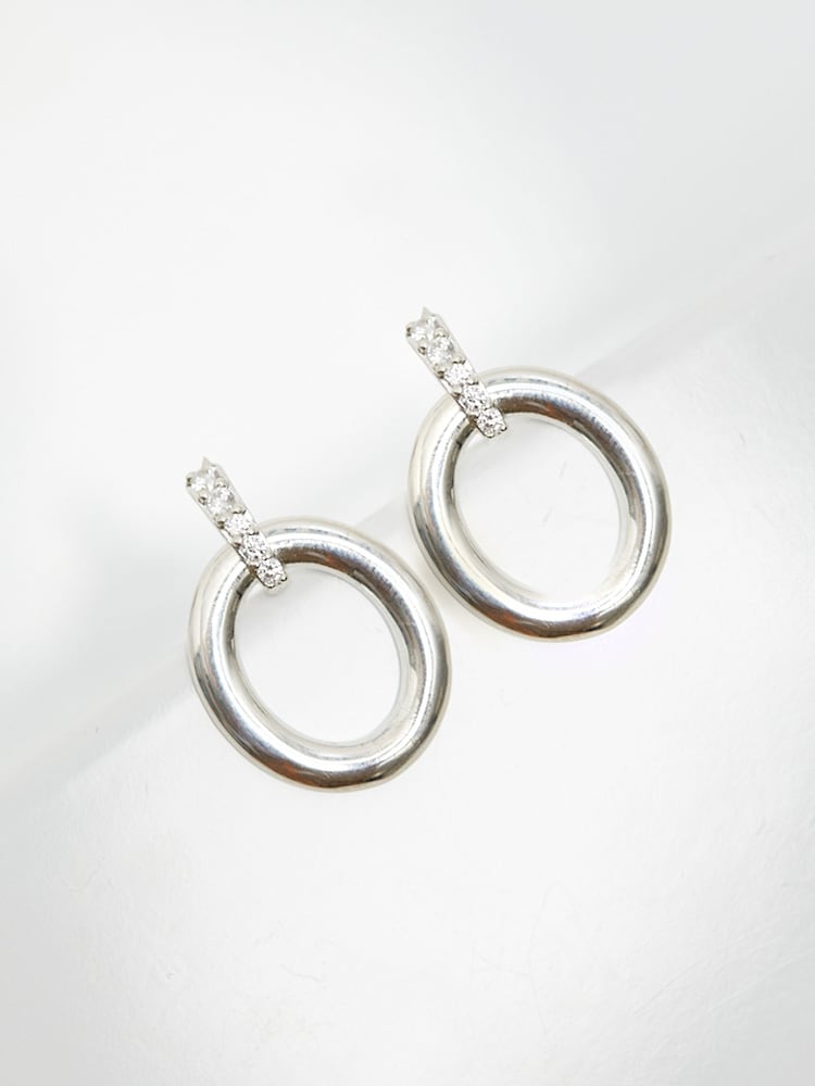 Simply Silver Silver Tone Polished Oval Link Drop Earrings - Image 2 of 3