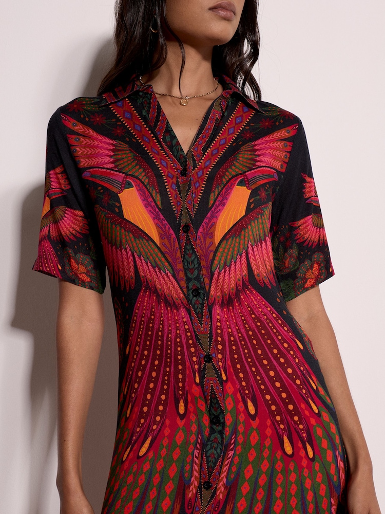 Apricot Black Toucan Tropical Shirt Maxi Dress - Image 2 of 4 Apricot Black Toucan Tropical Shirt Maxi Dress - Image 2 of 4