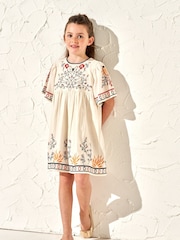 Angel & Rocket Nude 100% Cotton Embroidered Reyna Swing Dress - Image 1 of 6