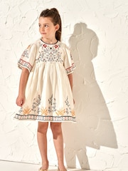 Angel & Rocket Nude 100% Cotton Embroidered Reyna Swing Dress - Image 2 of 6