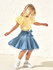 Angel & Rocket Blue 100% Cotton Annie Denim Bow Skirt - Image 1 of 2