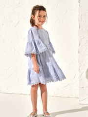 Angel & Rocket Blue 100% Cotton Natalia 3D Flower Dress - Image 3 of 7