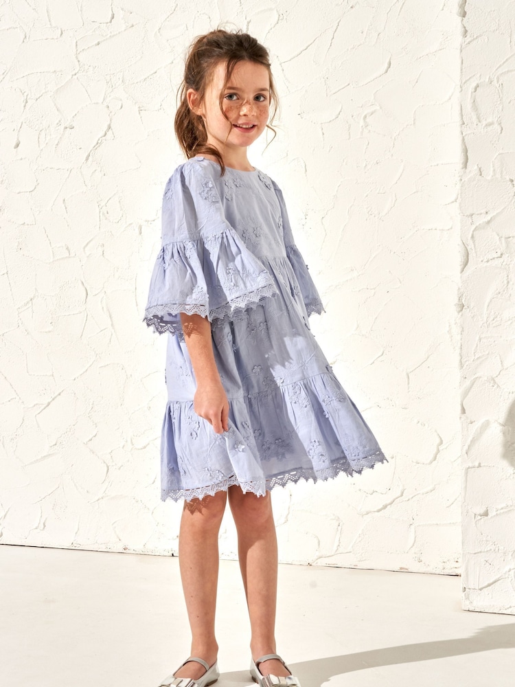 Angel & Rocket Blue 100% Cotton Natalia 3D Flower Dress - Image 3 of 7