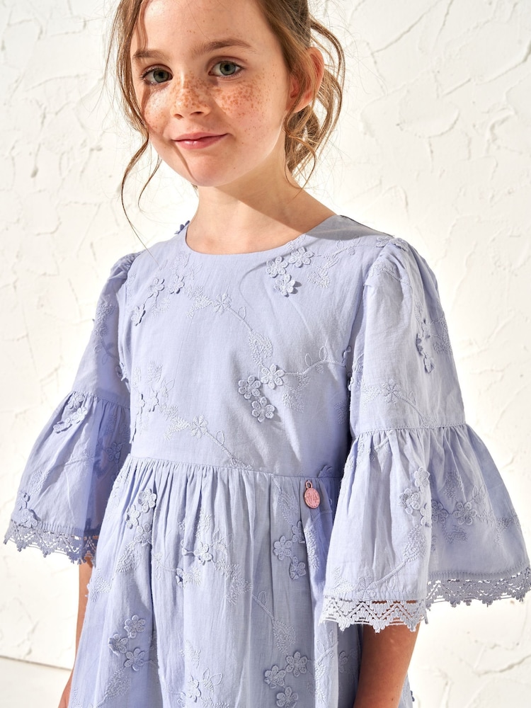 Angel & Rocket Blue 100% Cotton Natalia 3D Flower Dress - Image 4 of 7