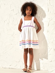 Angel & Rocket White 100% Cotton Print Connie Rik Rak Sundress - Image 1 of 5