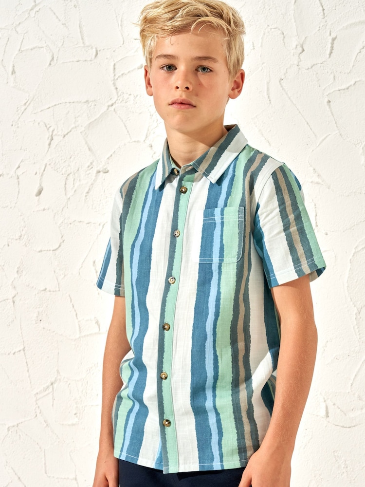Angel & Rocket Green Kai Painted Stripe 100% Cotton Shirt - Image 1 of 5