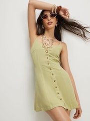 River Island Green Sleeveless Button Front Cami Mini Dress - Image 1 of 4