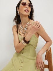 River Island Green Sleeveless Button Front Cami Mini Dress - Image 4 of 4