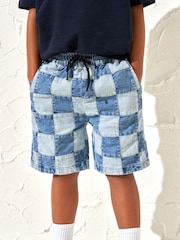 Angel & Rocket Blue 100% Cotton Neil Patchwork Washed Denim Shorts - Image 1 of 7