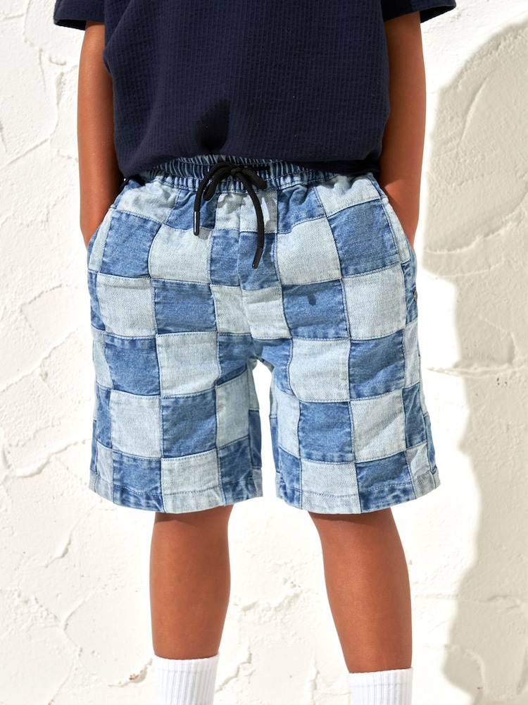 Angel & Rocket Blue 100% Cotton Neil Patchwork Washed Denim Shorts - Image 1 of 7