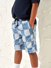 Angel & Rocket Blue 100% Cotton Neil Patchwork Washed Denim Shorts - Image 2 of 7