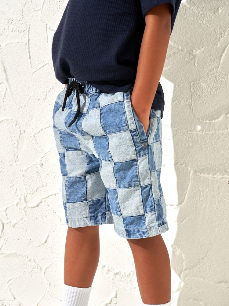 Angel & Rocket Blue 100% Cotton Neil Patchwork Washed Denim Shorts - Image 2 of 7