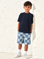 Angel & Rocket Blue 100% Cotton Neil Patchwork Washed Denim Shorts - Image 4 of 7